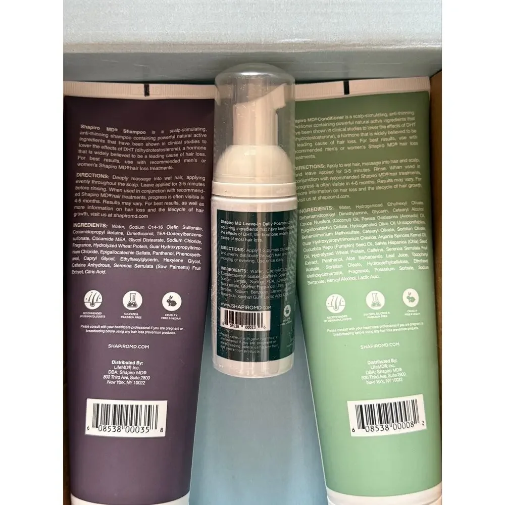 Shapiro MD Hair Growth Kit Thicker Fuller Healthier Shampoo Conditioner Foam